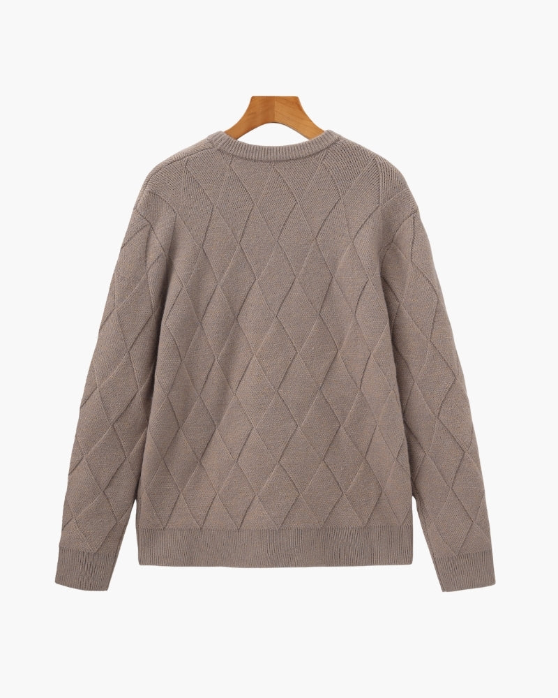 Cozy Diamond-Knit Crewneck Sweater