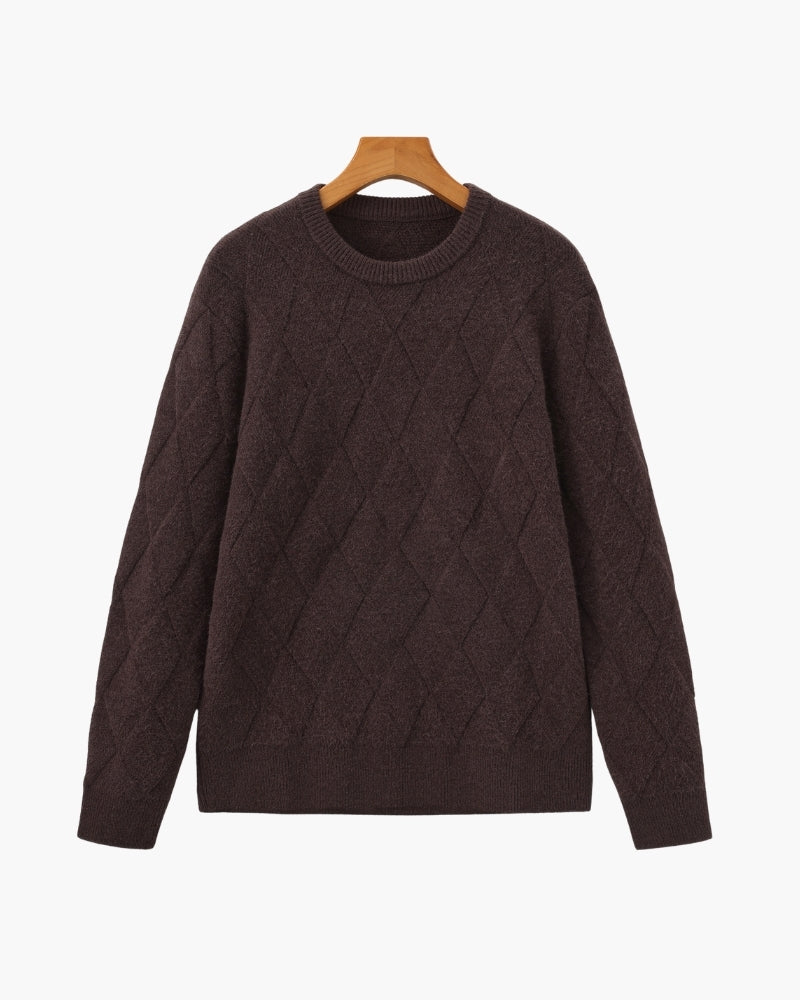 Cozy Diamond-Knit Crewneck Sweater