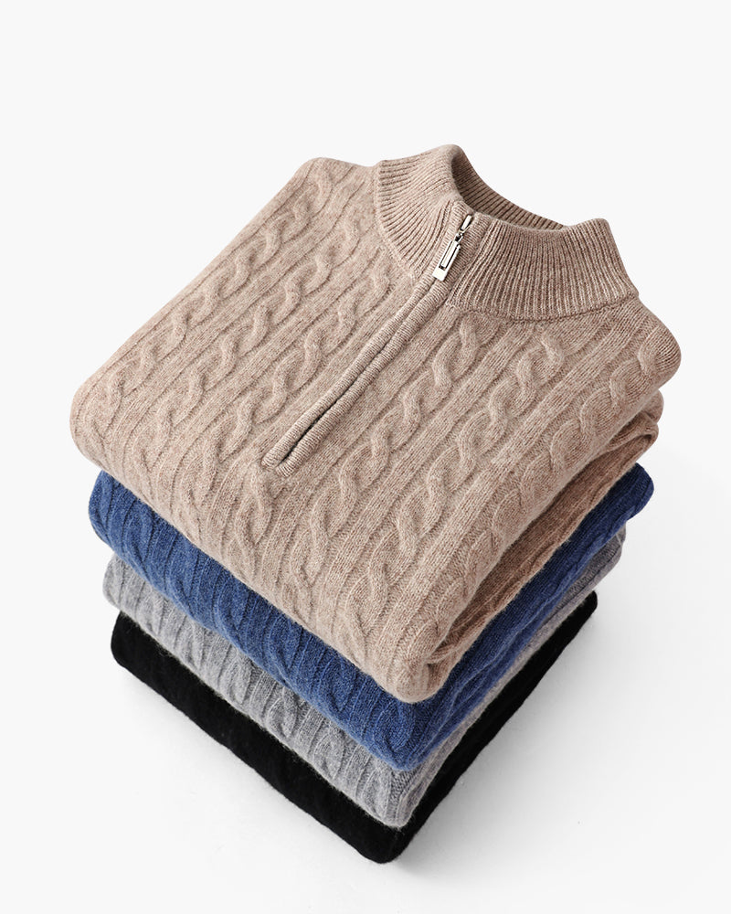 Luxurious 100% Cashmere Woven Half-Zip Pullover