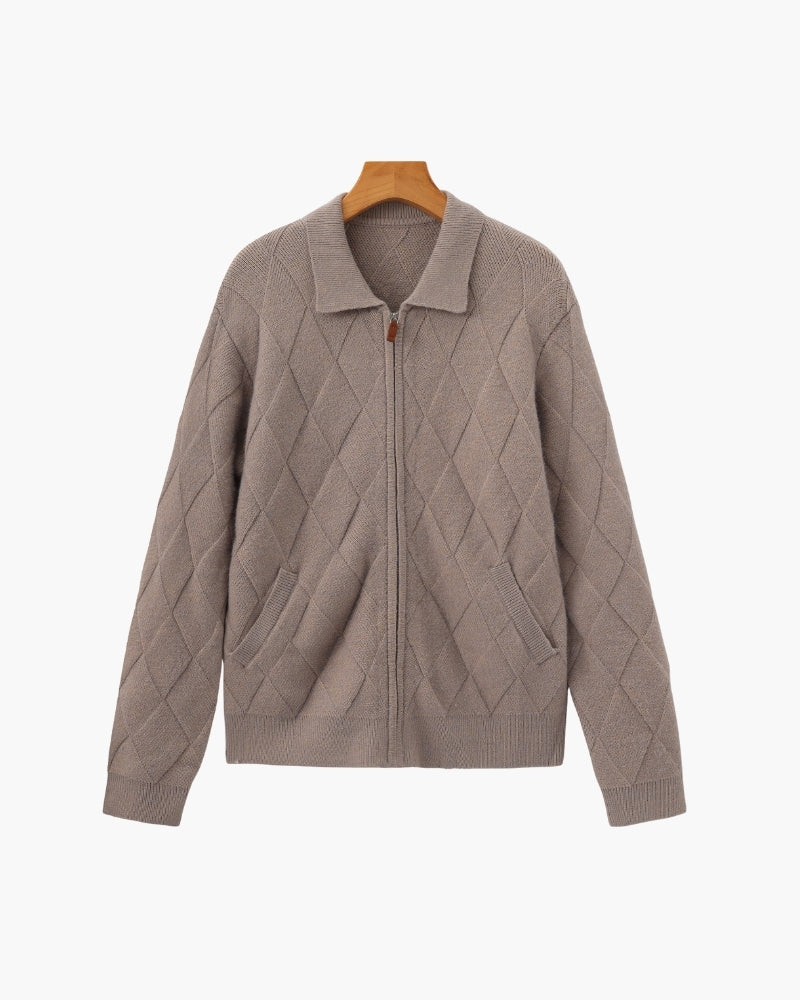 Heritage Diamond Knit Zip-Front Cardigan