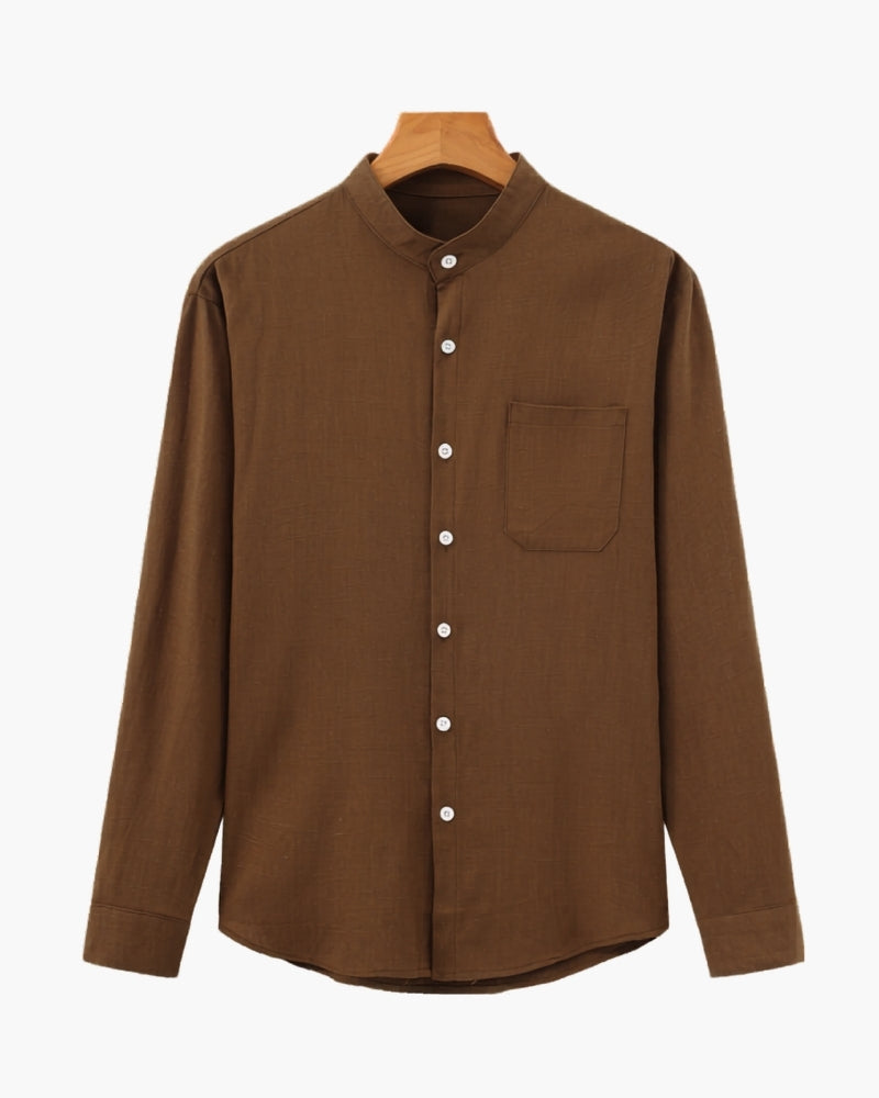 Men’s Mandarin Collar Shirt in Textured Cotton — Relaxed Fit