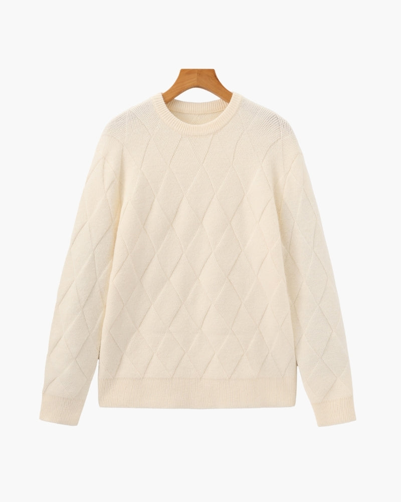 Cozy Diamond-Knit Crewneck Sweater