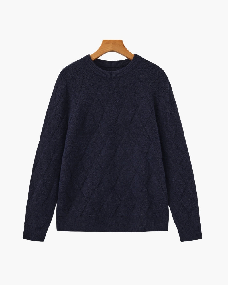 Cozy Diamond-Knit Crewneck Sweater