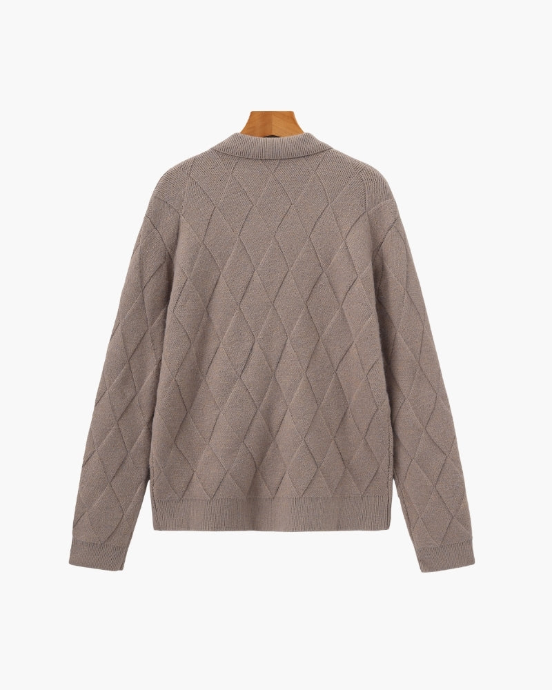 Heritage Diamond Knit Zip-Front Cardigan