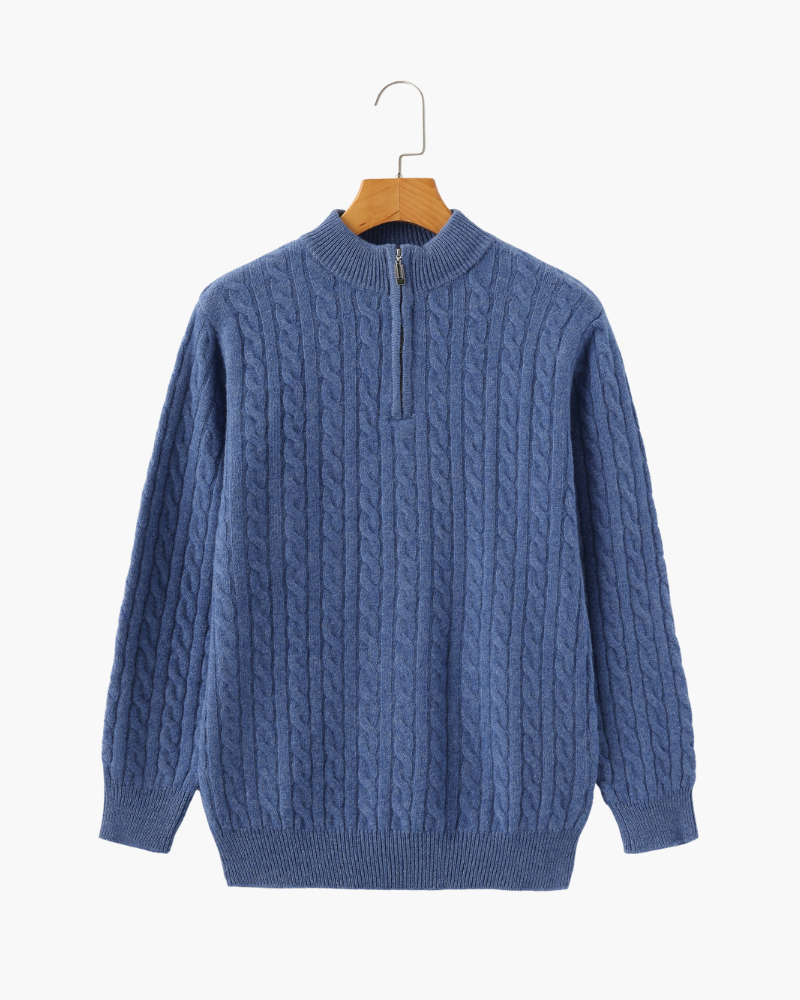 Luxurious 100% Cashmere Woven Half-Zip Pullover