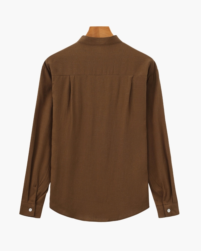 Men’s Mandarin Collar Shirt in Textured Cotton — Relaxed Fit