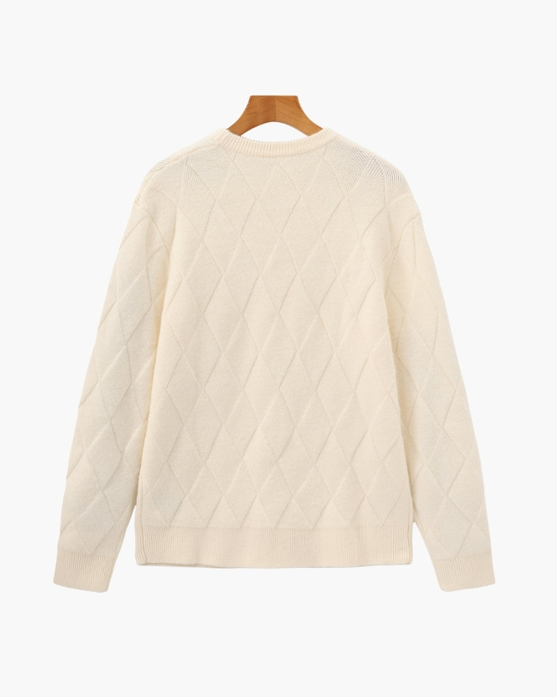 Cozy Diamond-Knit Crewneck Sweater