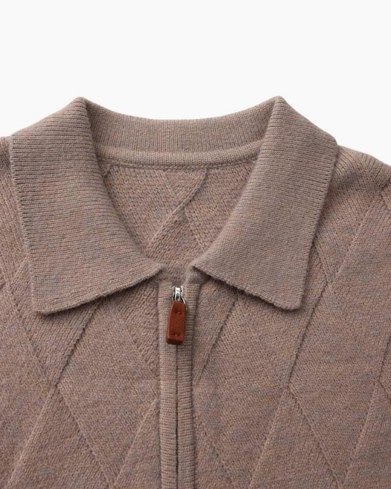 Heritage Diamond Knit Zip-Front Cardigan