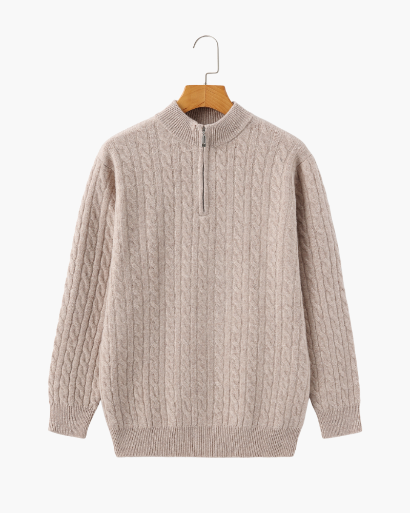 Luxurious 100% Cashmere Woven Half-Zip Pullover