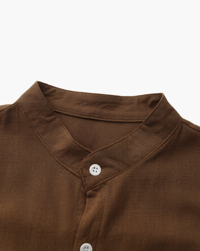 Men’s Mandarin Collar Shirt in Textured Cotton — Relaxed Fit