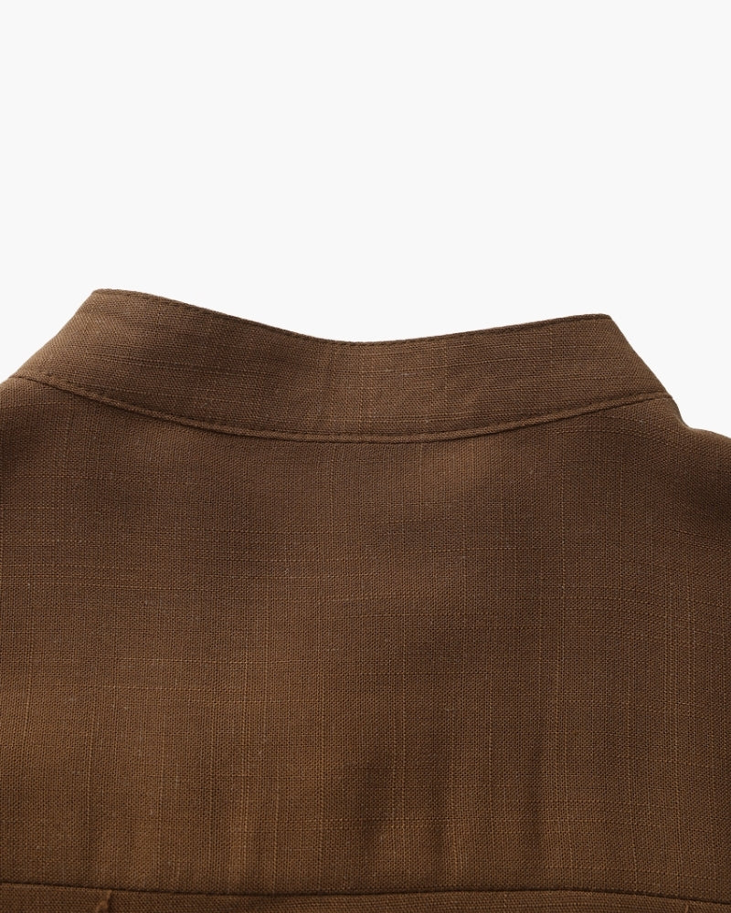 Men’s Mandarin Collar Shirt in Textured Cotton — Relaxed Fit
