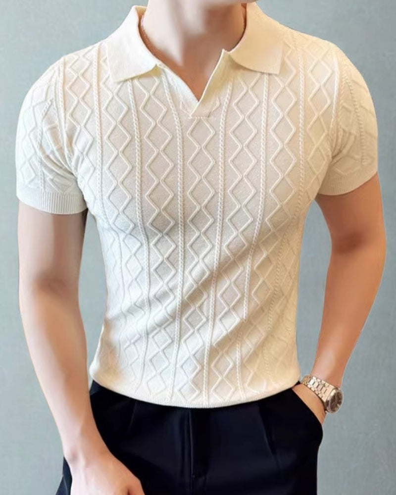 Premium Signature Textured Knit Polo Shirt