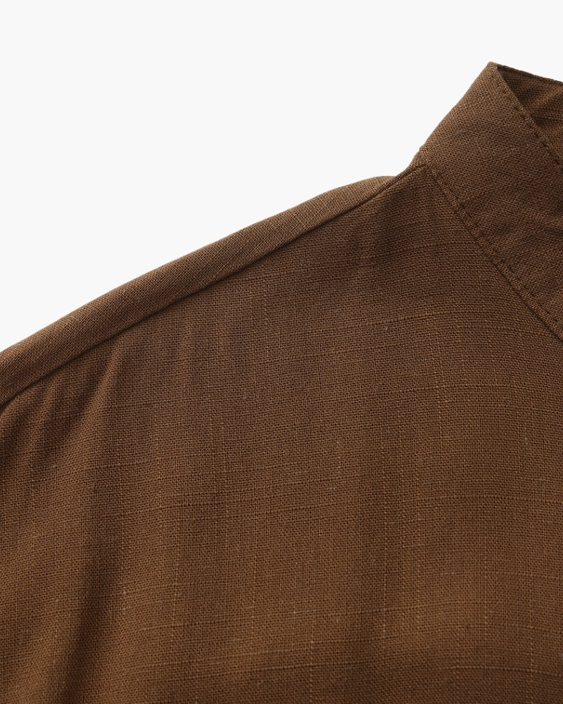 Men’s Mandarin Collar Shirt in Textured Cotton — Relaxed Fit