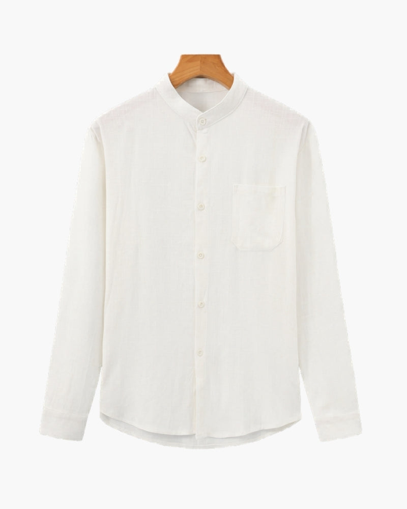 Men’s Mandarin Collar Shirt in Textured Cotton — Relaxed Fit