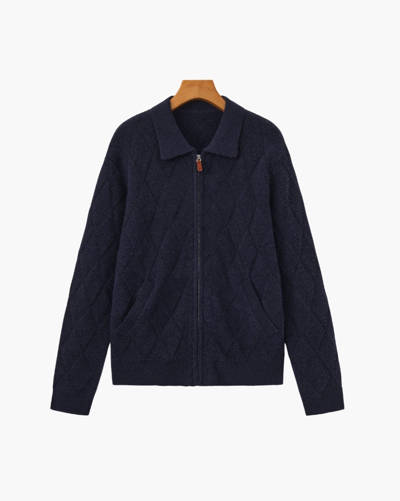 Heritage Diamond Knit Zip-Front Cardigan