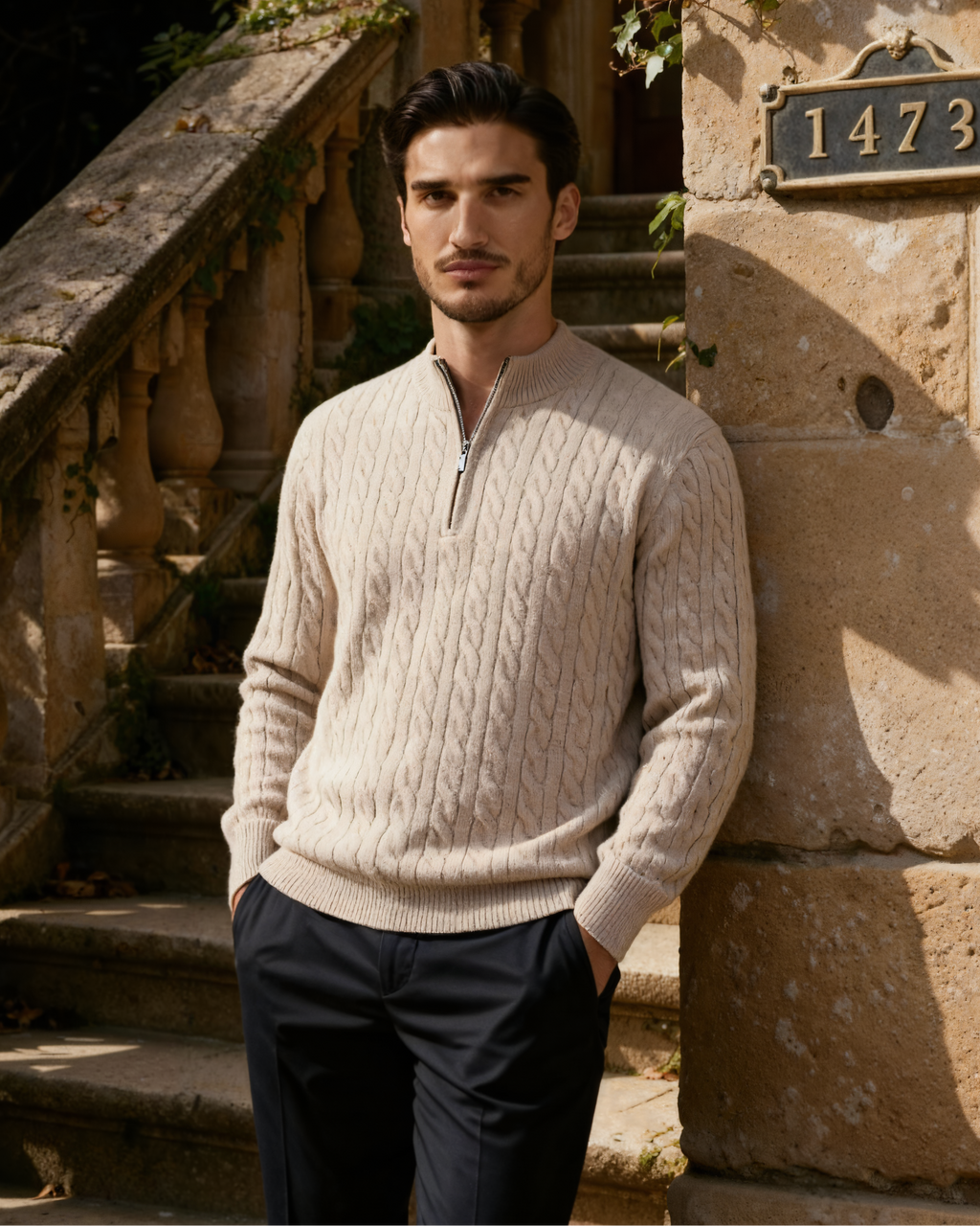 Luxurious 100% Cashmere Woven Half-Zip Pullover