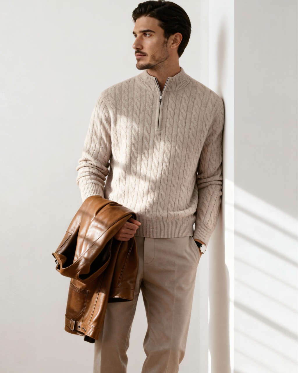 Luxurious 100% Cashmere Woven Half-Zip Pullover
