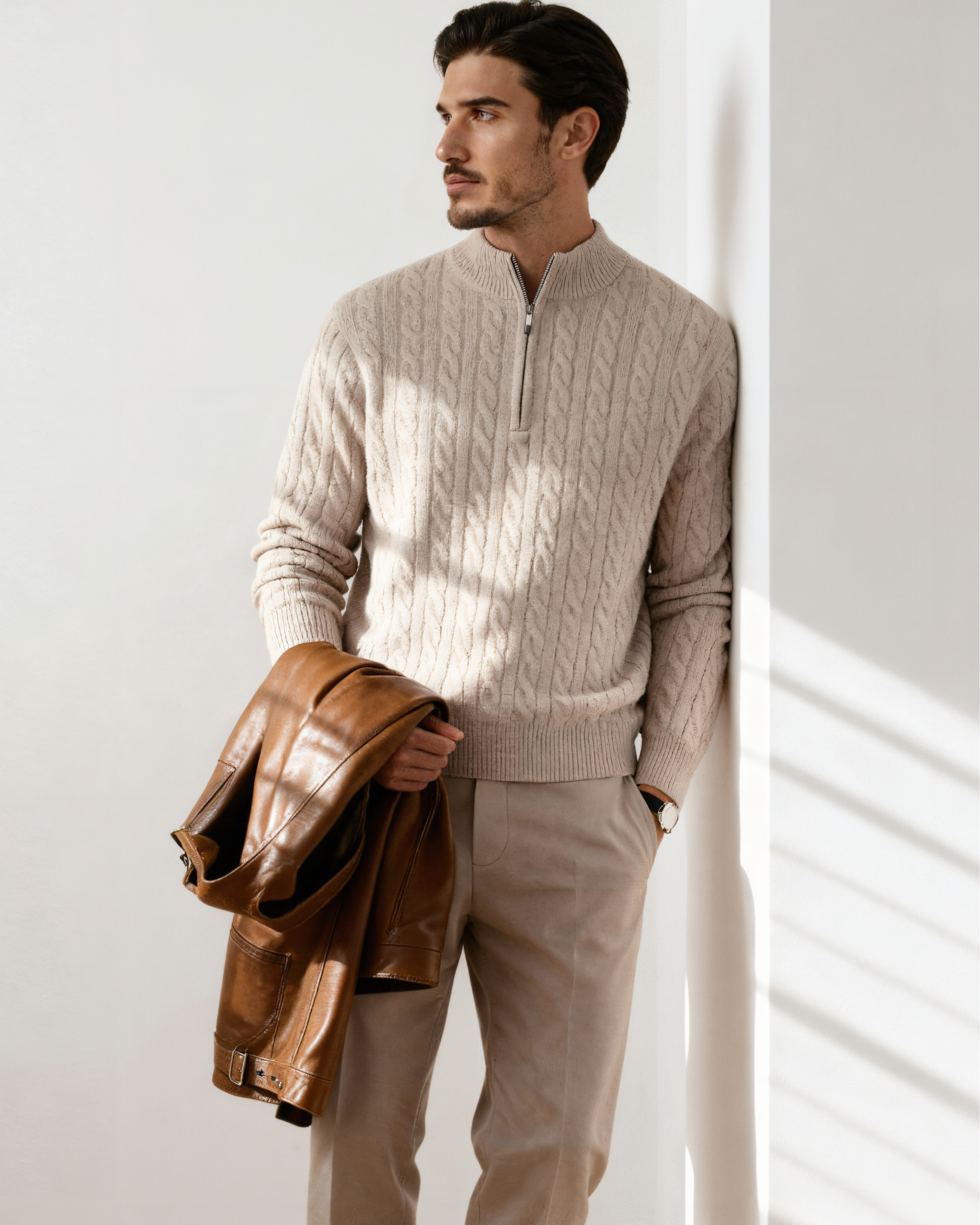 Luxurious 100% Cashmere Woven Half-Zip Pullover