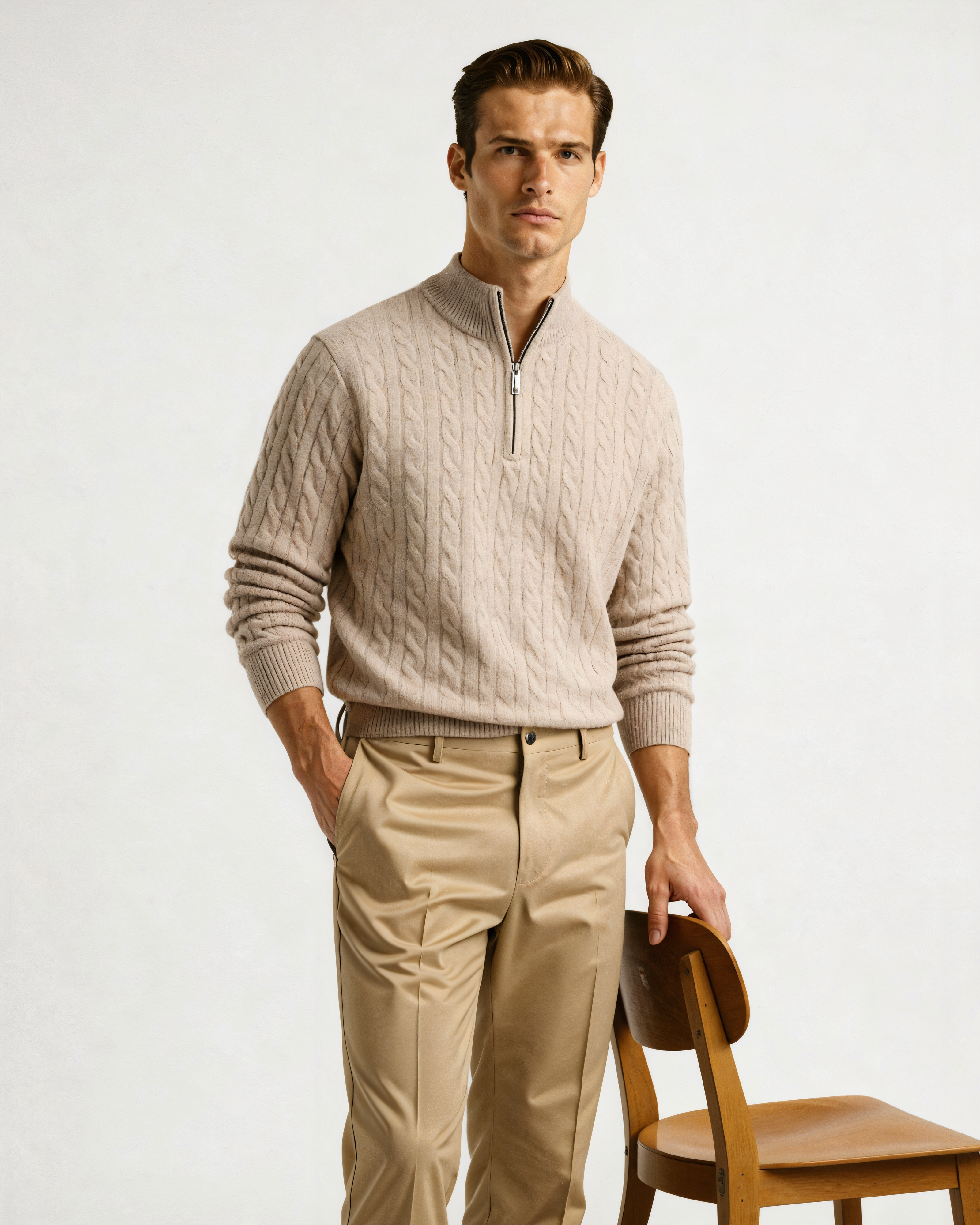 Luxurious 100% Cashmere Woven Half-Zip Pullover